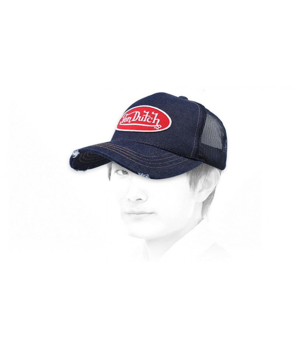 Von Dutch cap denim rode vlek. Logjb Trucker denim  red white